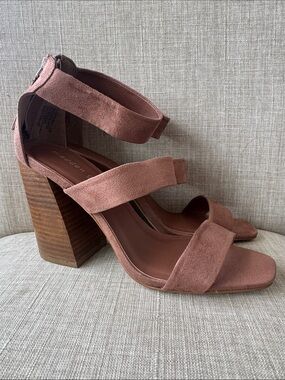 Madden Girl Dusty Rose Brown Suede Block Heel Sandals